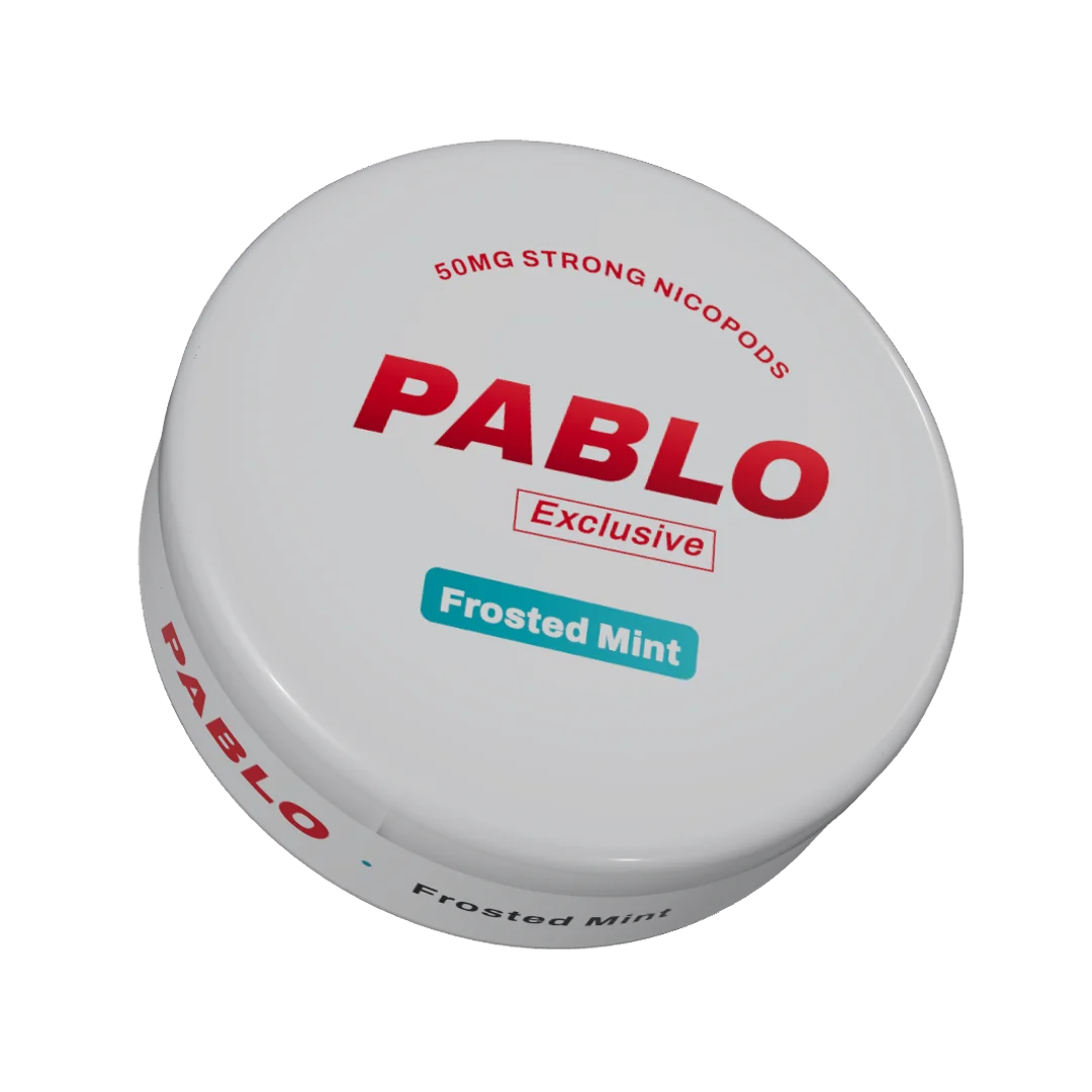 PABLO Exclusive Frosted Mint nicotine pouch can, three-quarter view