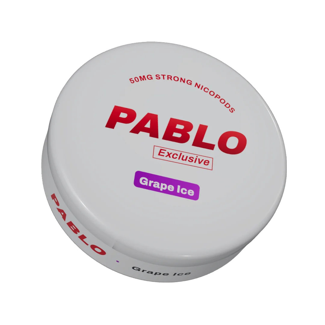 PABLO Exclusive Grape Ice nicotine pouch can, three-quarter view