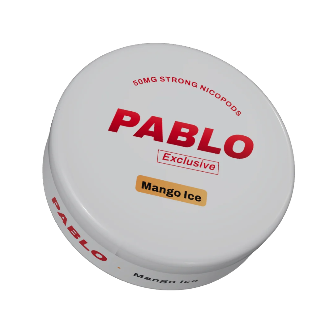 PABLO Exclusive Mango Ice nicotine pouch can, three-quarter view