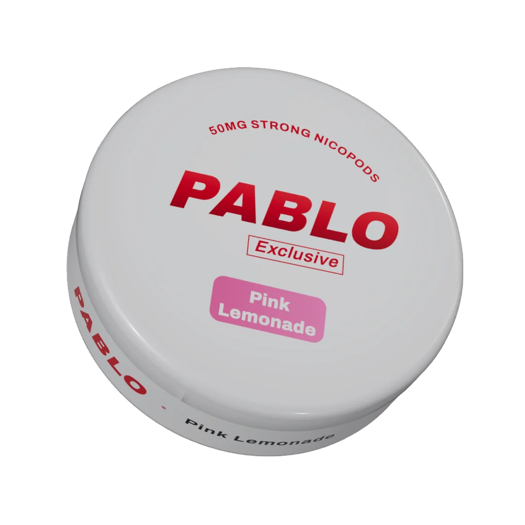 PABLO Exclusive Pink Lemonade nicotine pouch can, three-quarter view