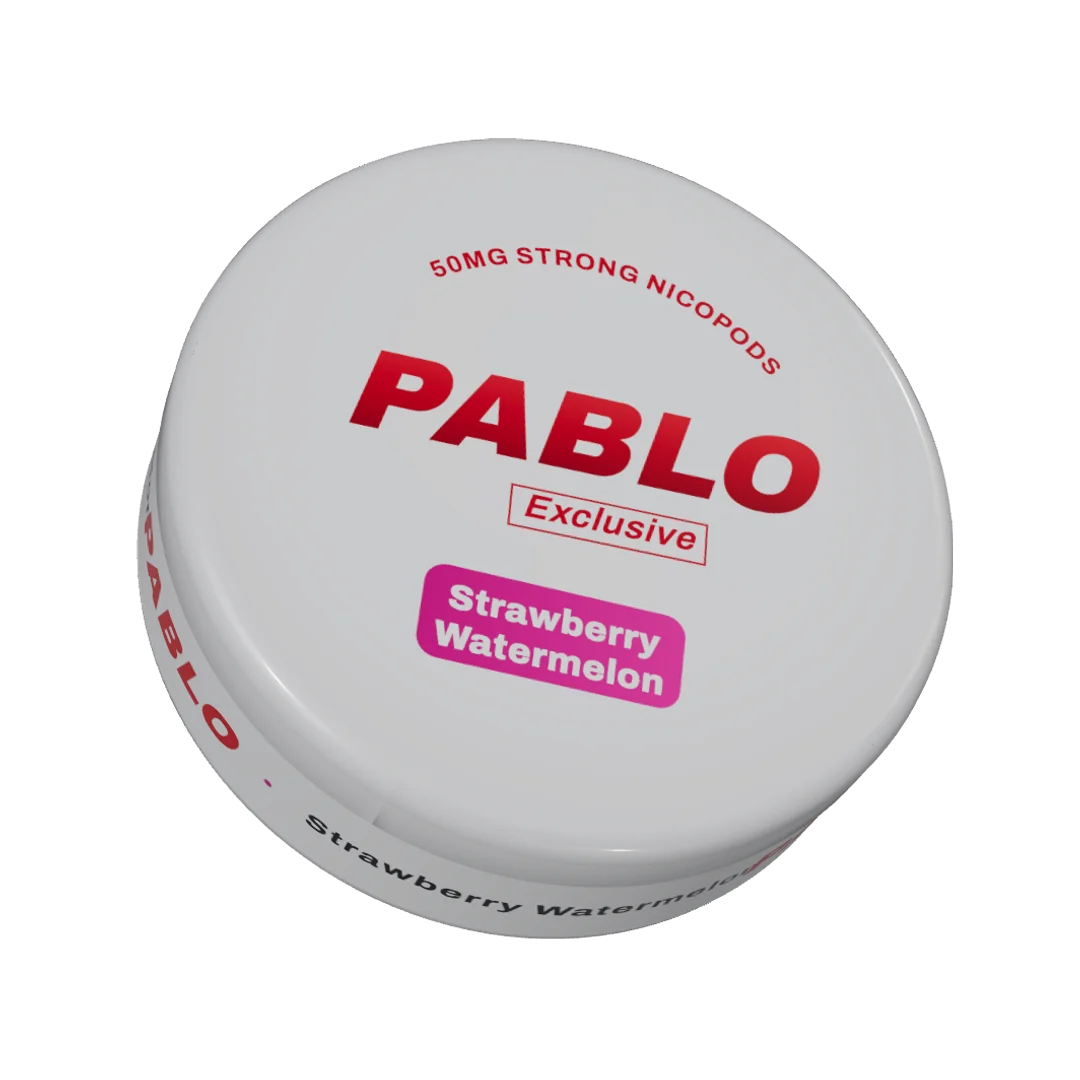 PABLO Exclusive Strawberry Watermelon nicotine pouch can, three-quarter view
