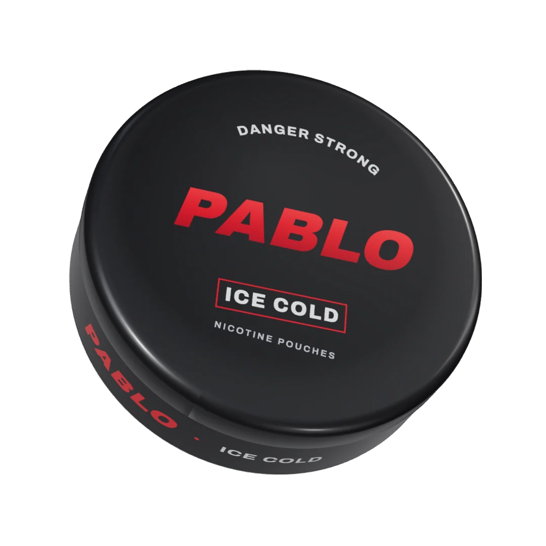PABLO Ice Cold nicotine pouch can, three-quarter view